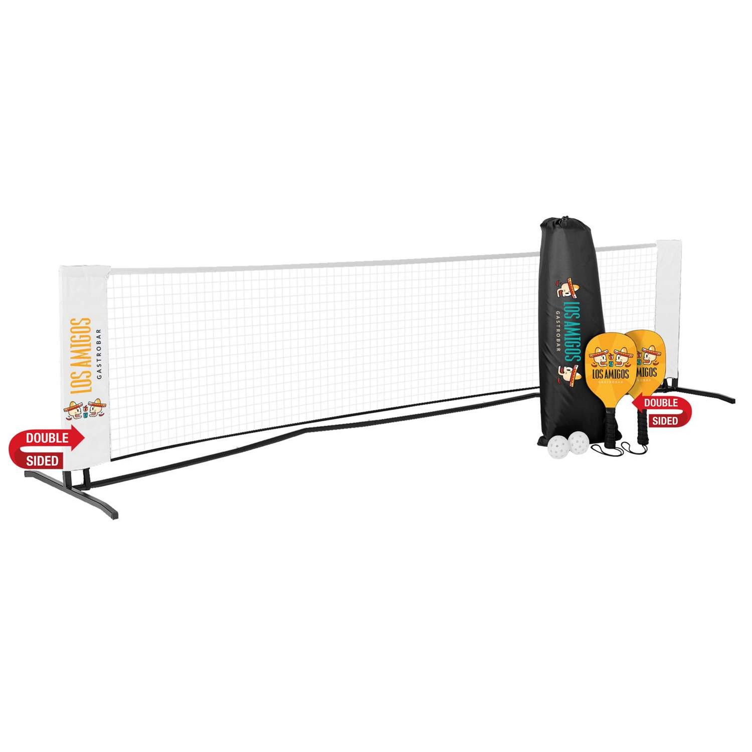 Pickleball Set Plus with Net, Imprinted Net & Double-Sided Paddles